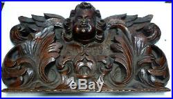 Beau et Ancien BAS-RELIEF en Bois sculpté visage angelot