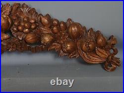 Bel ancien fronton bois sculpté de fruits vers 1900 71x14 cm Très bel état SB