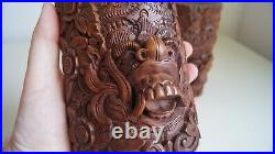 Belle ancienne paire de serre livre en bois sculpté bali statue karang boma sae