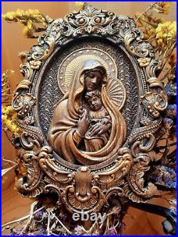 Bienheureuse Vierge Marie ICÔNE CATHOLIQUE SCULPTÉ EN BOIS Oeuvre d'art