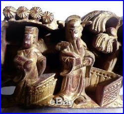 Bois Sculpté Chine Ancienne Début XIXe Divinités Laque Rouge et or Sculpture 19e