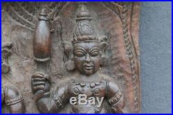 Bois de char processionnel ancien Inde XIXe art ethnique bois sculpté