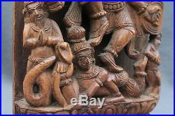 Bois de char processionnel ancien Inde fin XIXe bois sculpté art ethnique