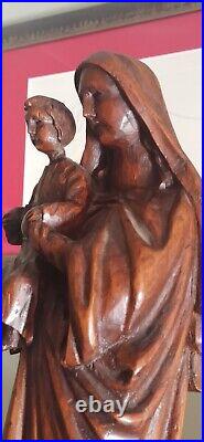 Bois sculpté ancien 19ème siècle Vierge à l'Enfant Jésus h 50cm