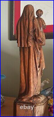 Bois sculpté ancien 19ème siècle Vierge à l'Enfant Jésus h 50cm