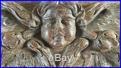 Bois sculpté chêne ancien Ornement Baroque Décor visage ange avec ailes XVIIIè