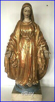 Bois sculpté et doré Vierge Marie en bois doré XIX siècle Ancien bois sculpté