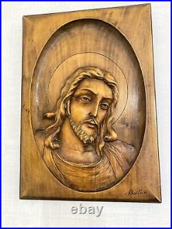 CHRIST, signé bois sculpté ART DECO vintage ancien crucifix