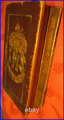 COFFRET -BIBLE RELIQUAIRE ancien BOIS sculpté & CHAPELET en HEMATITE INSOLITE