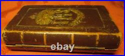 COFFRET -BIBLE RELIQUAIRE ancien BOIS sculpté & CHAPELET en HEMATITE INSOLITE