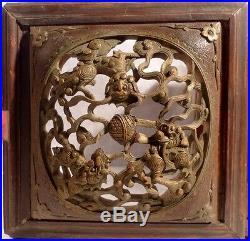 Chine Ancienne XIXe Coffret Bois Sculpté Bronze Ciselé Dragons Chimère Chien Foo
