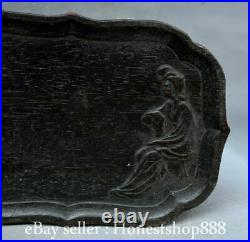 Chine ancienne noir ébène Bois Sculpté dynastie Beauté Belle femme Plate Plateau