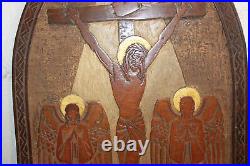 Christ en Croix sculpté sur bois ancien tableau sur bois sculpté