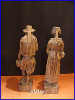 Couple breton sculpté en bois ancien