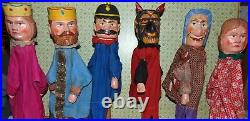 ENS 5 GRANDE Marionnettes a main anciennes Tête de bois SCULPTES Punch/Guignol
