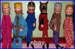 ENS 5 GRANDE Marionnettes a main anciennes Tête de bois SCULPTES Punch/Guignol