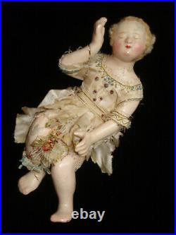 Enfant Jesus de crèche ancien en bois sculpté polychrome Italie XVIII ème siècle