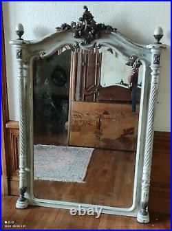 Grand Miroir mercure Ancien/décor pommes de pin/bois sculpté/double biseau