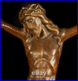 Grand et ancien Christ sculpté en bois crucifix 50 cm 34 cm sculpture religieuse