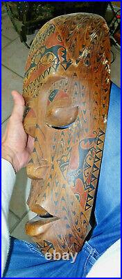 Grand masque ancien bois sculpté peint! Afrique oceanie, kanak, asia