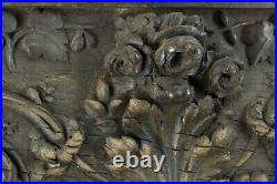 Grand parement ancien bois sculpté bouquet de fleurs Baroque godrons frise 2M