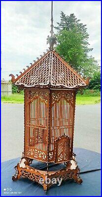 Grande Cage A Oiseaux Vintage/bois découpé/cage en bois ancienne/cage sculptée
