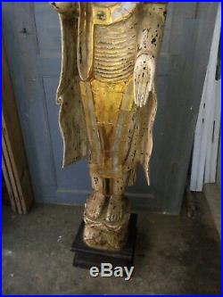 Grande statue en bois sculpté Déesse Thailande Chine Zen ht 1m70 ancienne