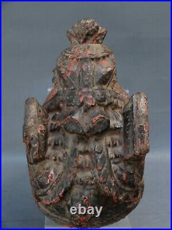 Inde Bois Sculpte Ancien Statue Carved Wood Sculpture 19 Hindu No Masque Bronze