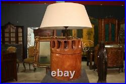 Lampe lustre lumière bois sculpté tissu couleur crème style ancien 900 décor