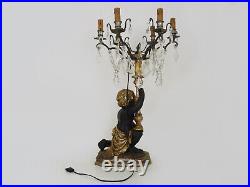 Lampe vénitienne nubien ancienne en bois peint doré sculpté. Bois polychrome