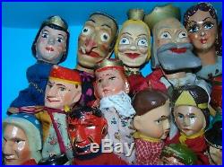 Lot 19 marionnettes anciennes en bois sculpte Guignol/Punch PRIX REDUIT