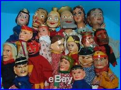 Lot 19 marionnettes anciennes en bois sculpte Guignol/Punch PRIX REDUIT