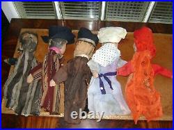 Lot De 5 Anciennes Marionnettes Theatre De Guignol-tetes En Bois Sculpte-xix Eme