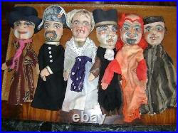 Lot De 6 Ancienne Marionnette Theatre De Guignol-tetes En Bois Sculpte-xix Eme