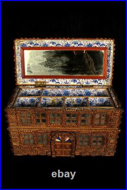 Merveilleuse et ancienne boite à bijoux, art populaire bois sculpté vers 1880