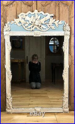 Miroir / Glace Ancienne En Bois Sculpté À Décor De Colombes Couleur Gustavien