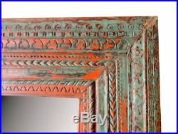 Miroir Orange Massif Bois Teck Sculpte Ancien Cadre Porte Indienne 112x16x218cm