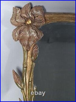 Miroir ancien Art nouveau bois sculpté décor floral vers 1900. Bel état