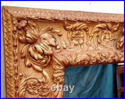 Miroir ancien Renaissance Bois sculpté doré Glace Argenté au mercure 131x107 cm