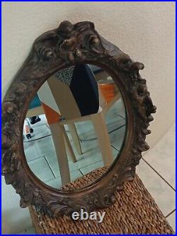 Miroir ancien Sculpté Décor Angelots Putti Imitation Bois Vintage 40/60