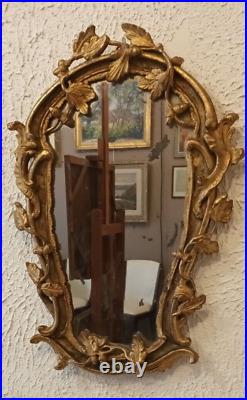 Miroir ancien bois sculpté feuille de chêne et gland doré Italien