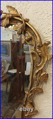 Miroir ancien bois sculpté feuille de chêne et gland doré Italien