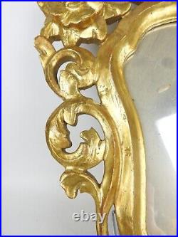 Miroir ancien, miroir bois doré, sculpté, stuc décor de fleurs, style Louis XV