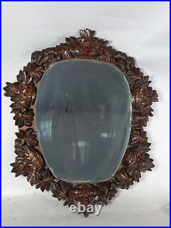 Miroir dans rare cadre ancien bois sculpté ciré 49x41 cm daté 1862 signé SB574