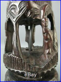 PIED LAMPE ANCIEN BOIS ÉBÈNE DE MACASSAR AJOURÉ SCULPTÉ ART AFRIQUE H 27,5 cm
