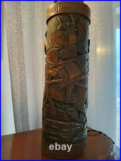 Paire De Lampes Pots À Pinceaux Dit Bitong Chine Ancien Sculptée Bambou