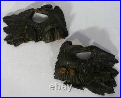 Paire aigles couronne bois sculpté XIXème ancien