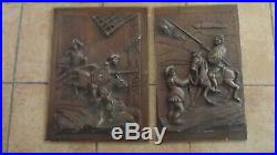 Paire de panneaux de portes anciens bois sculpté chevaliers carved wood XIX ème