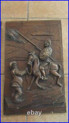 Paire de panneaux de portes anciens bois sculpté chevaliers carved wood XIX ème
