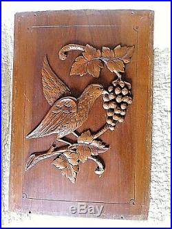 Paire panneaux anciens-portes-oiseaux/grives-bois sculpté massif- carved wood